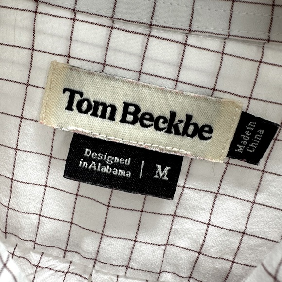 Tom Beckbe Cotton Spread Collar Shirt White Check Long Sleeve Business Casual M - Picture 4 of 11